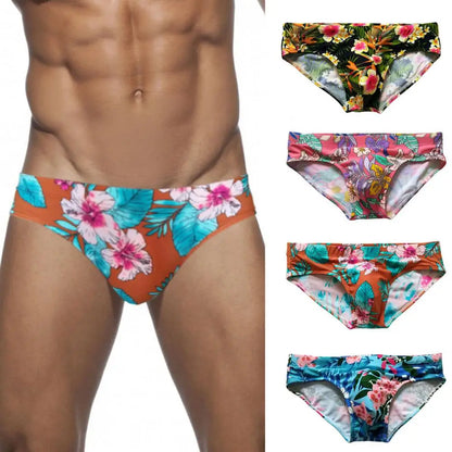 Sexy Floral Print Swimwear Men Beach Shorts Board Surfing Shorts Swimming Trunks Push Up Pad Men Swimsuits Sunga Bathing Suits