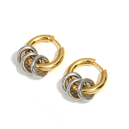 Greatera Two Tone Ring Huggie Earrings for Women Gold Plated Metal Geometric Round Circle Hoop Earrings Minimalist Jewelry