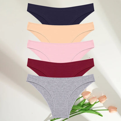 FINETOO 5PCS/Set M-XXL Panties Women Cotton Lingerie Woman Underwear Sexy Femme Underwear Girls Underpant Panty 7 Solid Colors