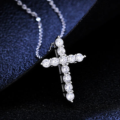 Lycfn 5MM Moissanite Cross Sparkling Pendant Necklace S925 Sterling Sliver with GRA Plated 18k Gold for Women Man Fine Jewelry
