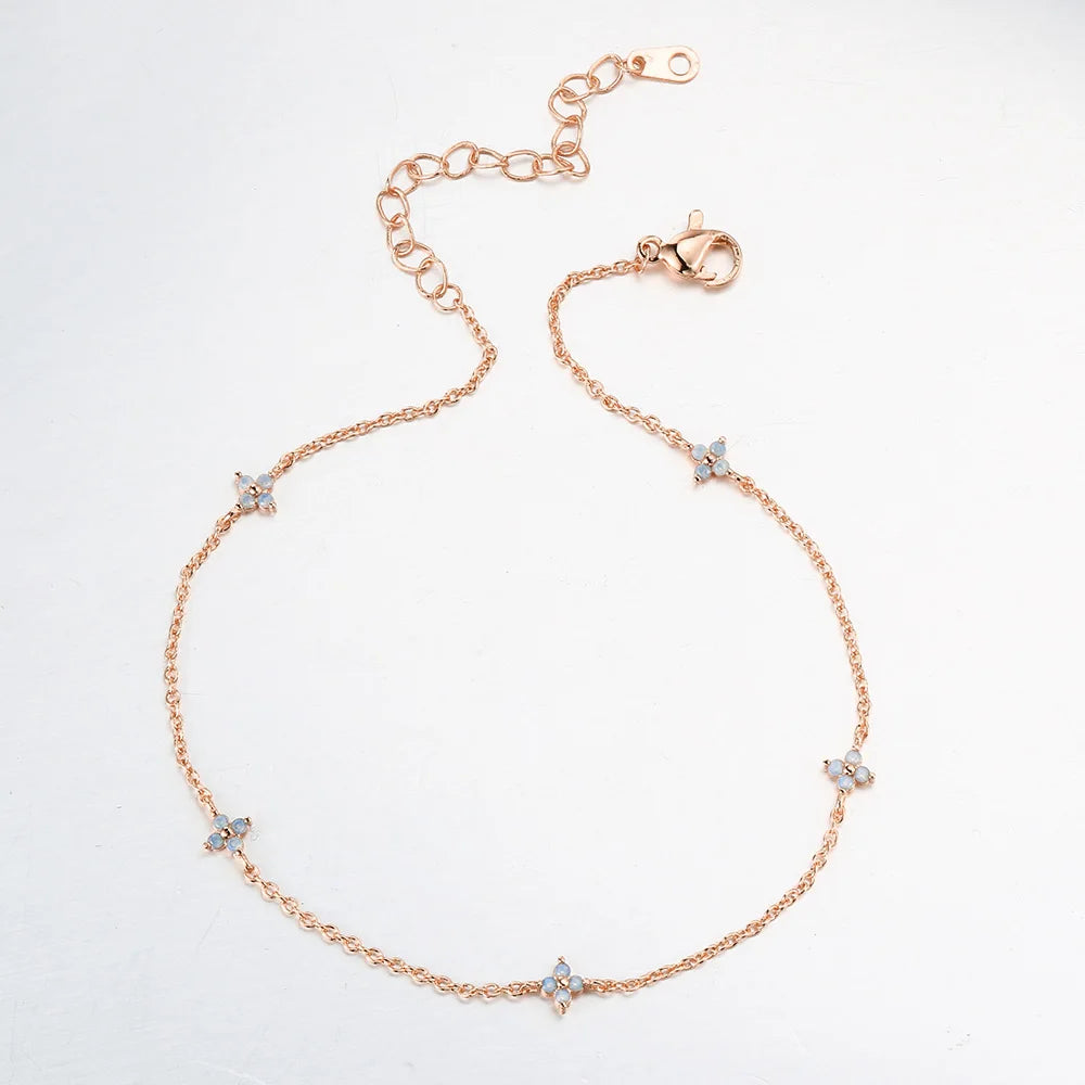 Four Leaf Clover Anklet Bracelet for Women Delicate Kpop Style Ctystal Thin Chains On Leg Summer Beach Accessories Gifts KDA003