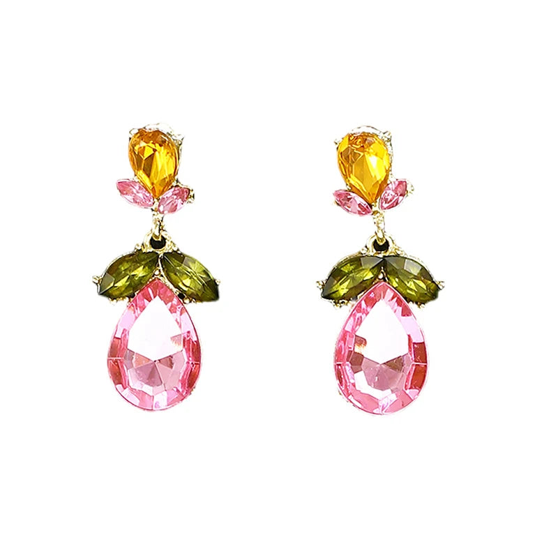 Colorful Zircon Flower Water Drop Charm Necklace Jewelry Sets for Women Elegant Luxury Earrings High-End Bestie Gift Accessories