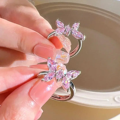 Adjustable Crystal Rings Y2K Pink Irregular Geometry Vintage Bowknot Heart Ring Set for Women Girl 2023 New Fashion Jewelry Gift