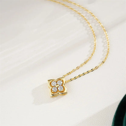 ZFSILVER Trendy Fashion 925 Silver Color D White Moissanite Gold Lucky Clover Necklace Men Charms Women Party Jewelry Gift KJ189