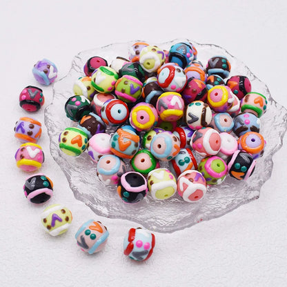 10pcs/bag Acrylic Beads Fashion Hand Drawn Cartoon Painting Loose Beaded DIY Handmade DIY Bracelets Mobile phone chain Bead Pen