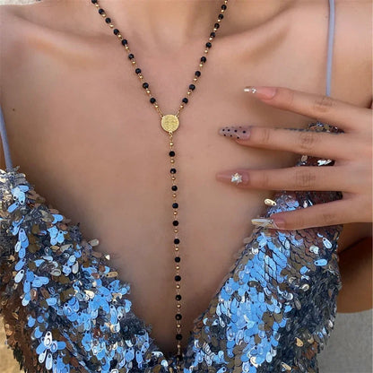 Bohemian Long Y-Shaped Necklaces for Women Y2K Metal Clavicle Chain Gold Color Choker Holiday Party Jewelry Necklace Gift Collar
