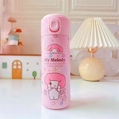 Sanrio 304 Stainless Steel Vacuum Cup Kawaii Anime Thermos Cute Cartoon Mymelody Kuromi Cinnamoroll Bomb Lid Straight Drink Cup