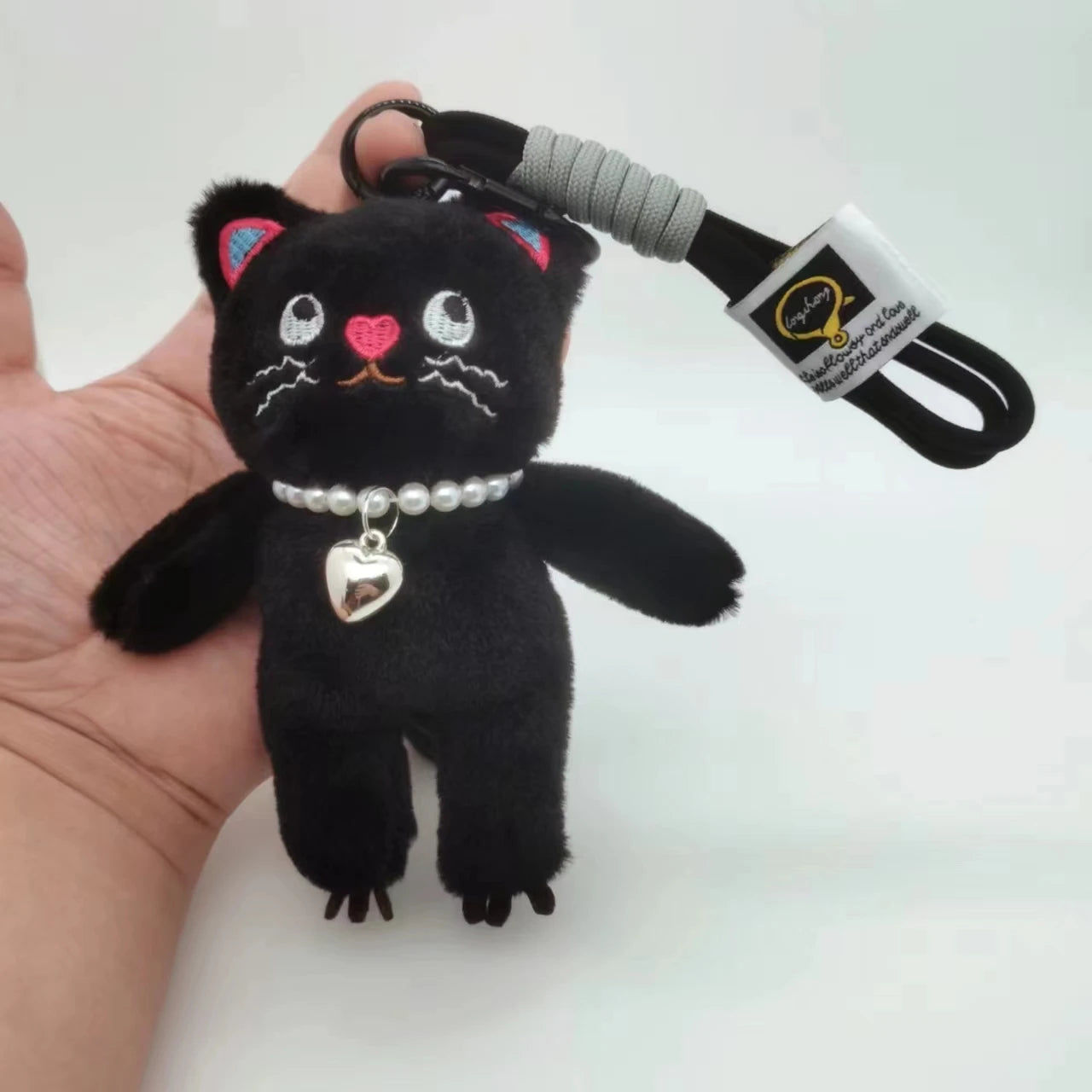 15cm かわいいピンクの猫ぬいぐるみキーチェーン かわいい猫ぬいぐるみペンダント 柔らかい動物キーホルダー 車のキー用バックルアクセサリー 女の子・女性用バッグハンギング