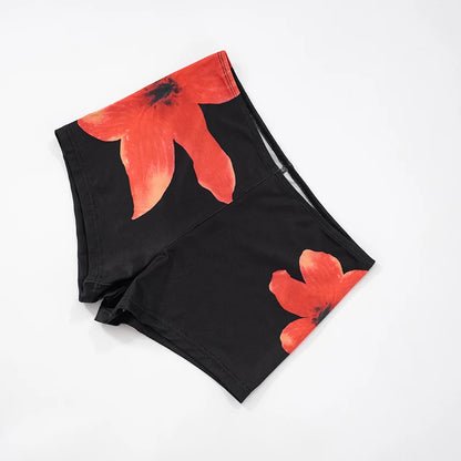 CUTENOVA Women'S Casual Street Starfish Flower Print Shorts Set Round Neck Sleeveless Crop Top + Low Waist Shorts Two-Piece Sets