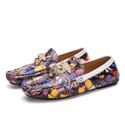 Luxury Loafers Men Fashion Printed Leather Shoes Designer Moccasin for Man Party Shoes Comfortable Flats Driving Shoes Male
