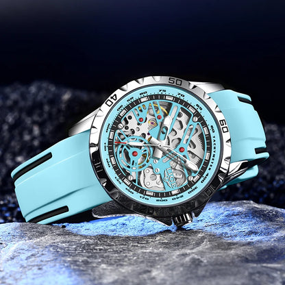 LIGE Fashion Business Mechanical Man Watch Casual Sport Waterproof Silicone Skeleton Tourbillon Luminous Clock Automatic Watches