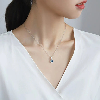Tezzc 1ct 6.5mm Moissanite Necklace for Women Classic 925 Sterling Silver Sparkling Lab Diamond Pendant Wedding Jewelry