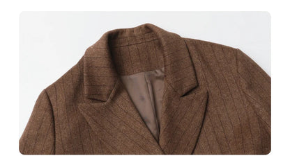 CHIC VEN Women Woolen Blazer Loose Vintage V Neck Female Jacket Suit Double Breasted Office Ladies Coat Spring Autumn 2025