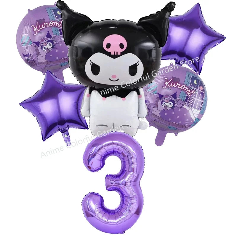 6pcs Sanrio Kuromi Balloon Set Children Anime Cartoon Cute 1-10 Birthday Number Airballoon Boys Girls Party Decorative Products
