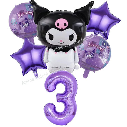 6pcs Sanrio Kuromi Balloon Set Children Anime Cartoon Cute 1-10 Birthday Number Airballoon Boys Girls Party Decorative Products