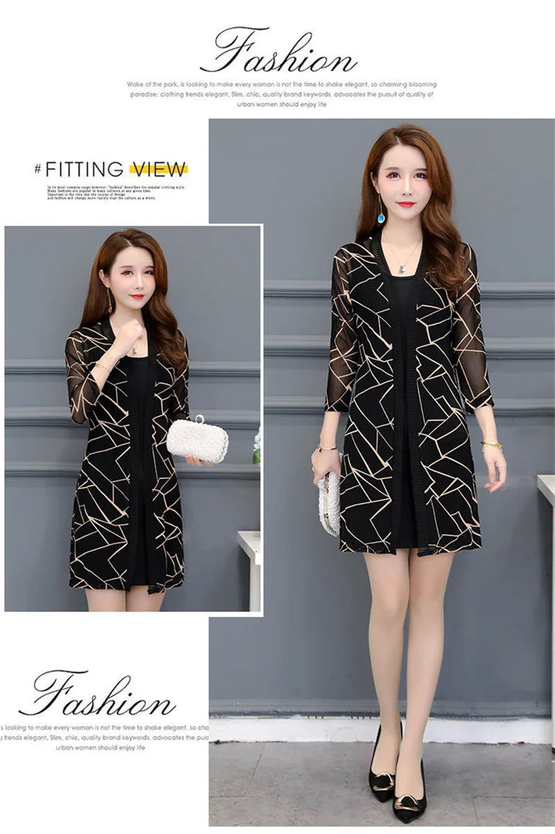 2024 Female Mid Length Large Size Sun Protection Cardigan Tops Coat Women Summer Gauze Lace Print Thin Sun Sunscreen Jacket 5XL