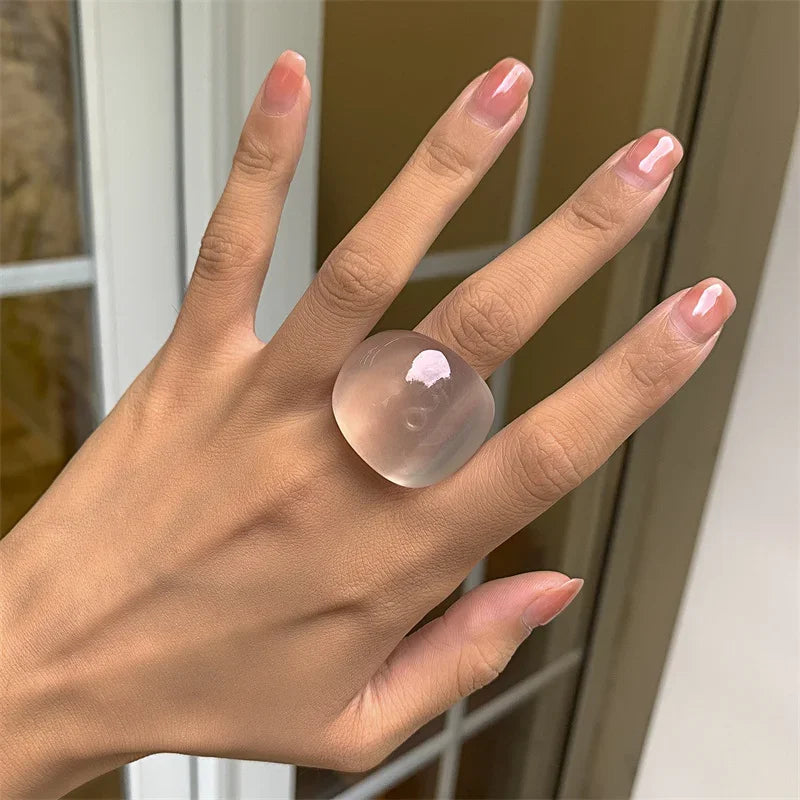 クラシックなキャンディーカラーのアクリルリング、誇張された幾何学模様のリング、ハンドジュエリー、卸売レディースアクセサリー