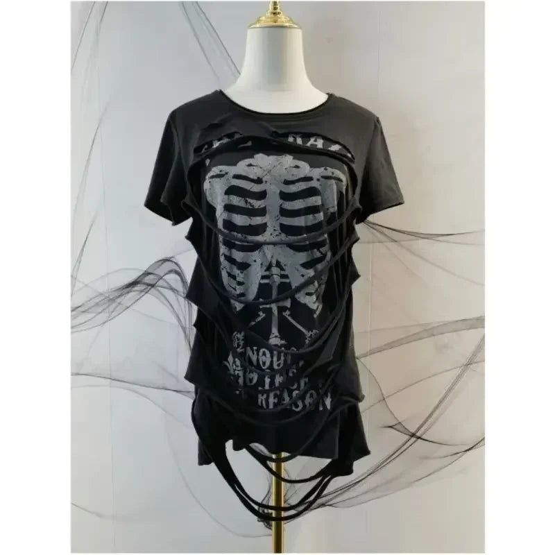 Vintage Clothes Women Print Sexy Punk Streetwear Slim Femme Tees Shirt Gothic Casual Grunge T Shirts 2000s Emo Y2k Crop Top