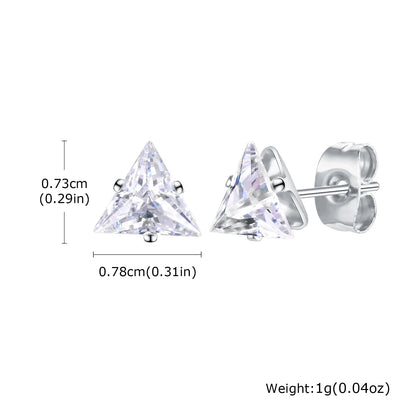 Men Stud Earring,Triangle Pierced Crystal Zircon Stud Earrings,Stainless Steel Tiny Minimalist Studs for Mens Women Jewelry