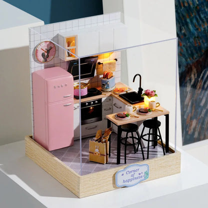 木製ミニチュアドールハウス DIY 小さな家キット 3Dパズル 組み立て式ハウス 家具 おもちゃ 子供の誕生日プレゼント
