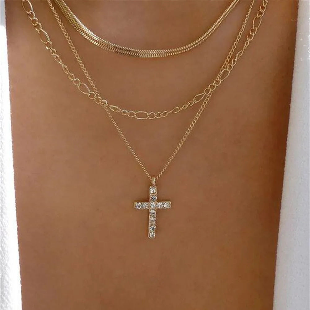 Boho Fashion Multilayer Gold-plate Artificial Pearl Crystal Chain Necklace For Women Female Vintage Star Sequin Pendant Jewelry