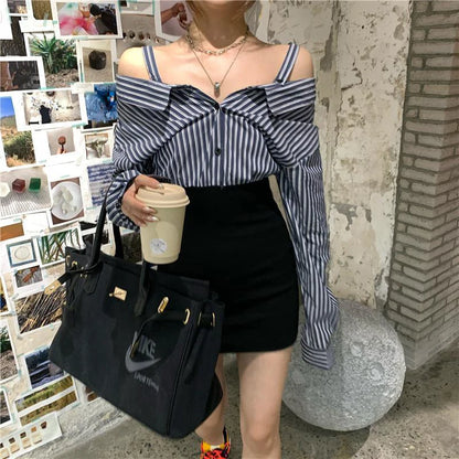 スラッシュネック ミニドレス レディース 韓国風 ストライプ パッチワーク ヒップラップドレス ファッション ストリートウェア 長袖 ボディコンデザイン ワンピース 新作
