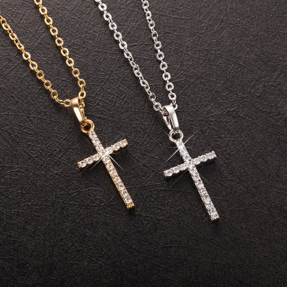 Luxury Zircon Cross Pendants Necklace Fashion Light Golden Silver Color for Men Women Jewelry Chain Accessory