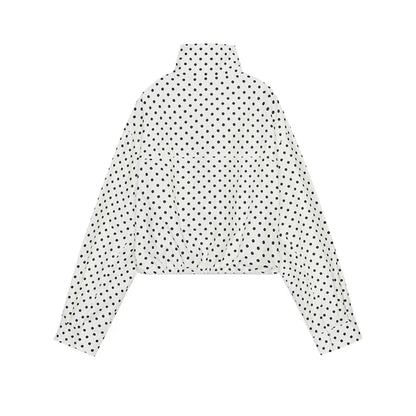 Polka Dot Print Shorts Coats Suits Women Loose High Neck Long Sleeves Zipper Drawstring Sets Female 2025 Autumn New Chic Set