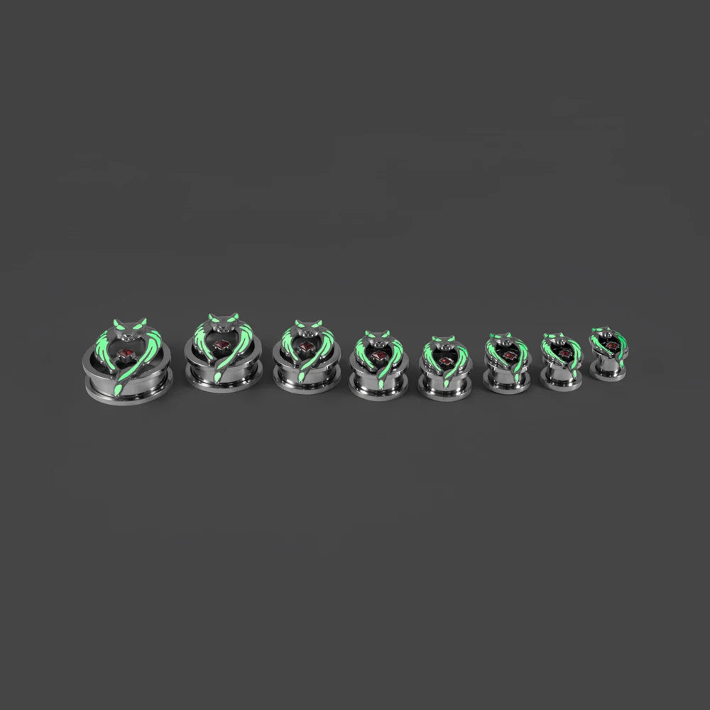 1PC Stainles Steel Luminous Wolf Head Red CZ Ear Plugs Expanders Screw Ear Gauge Earring Gauges Stretchers Body Piercing Jewelry