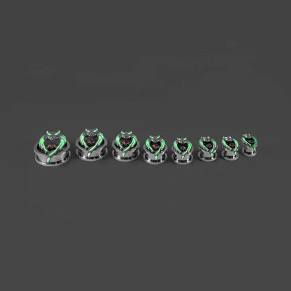 1PC Stainles Steel Luminous Wolf Head Red CZ Ear Plugs Expanders Screw Ear Gauge Earring Gauges Stretchers Body Piercing Jewelry