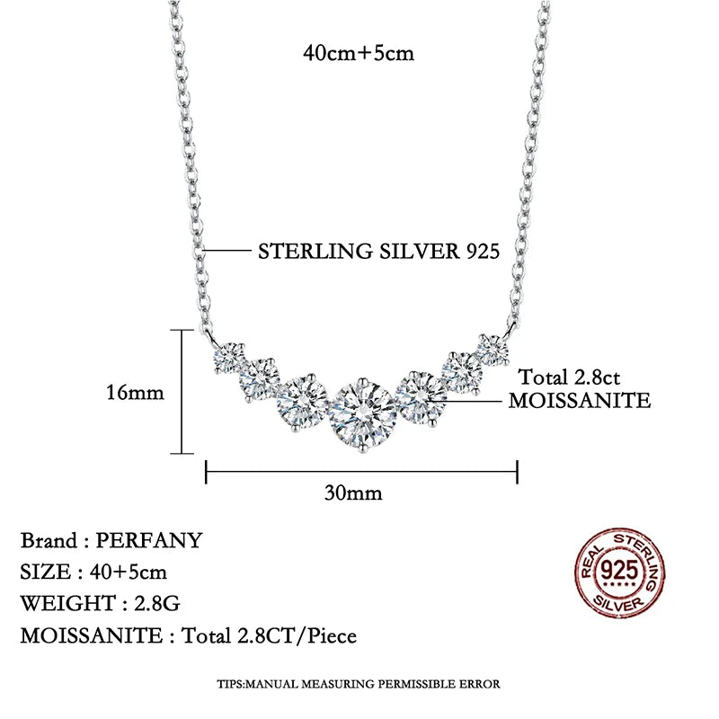 PERFANY All Moissanite Necklace for Women S925 Pure Silver Smile Sparkling Diamond Pendant Fashion Luxury Jewelry Party Gift