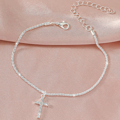 LATS Shiny Sparkling Simple Anklet for Women Gold Silver Color Elegant Jewelry Female Beach Ankle Bracelet on Foot Party Gift