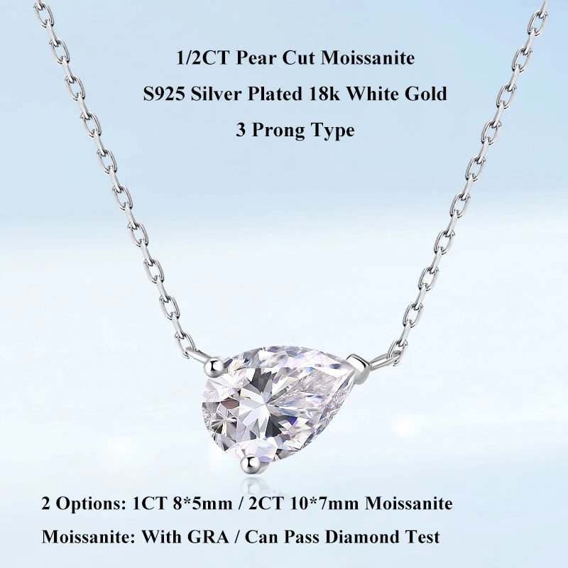EWYA ペアカット 1/2CT ソリティア モアサナイト ペンダント ネックレス レディース メンズ 925 シルバー ウォータードロップ ラボダイヤモンド GRA認定 ネックチェーン