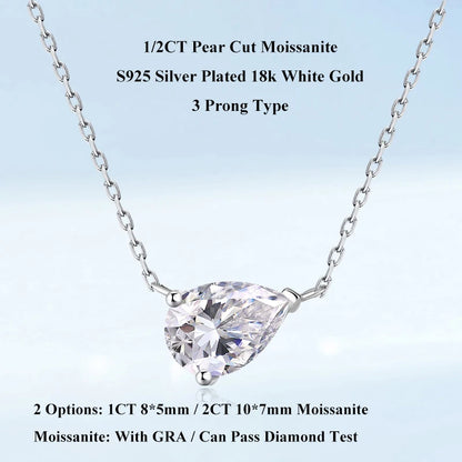 EWYA ペアカット 1/2CT ソリティア モアサナイト ペンダント ネックレス レディース メンズ 925 シルバー ウォータードロップ ラボダイヤモンド GRA認定 ネックチェーン
