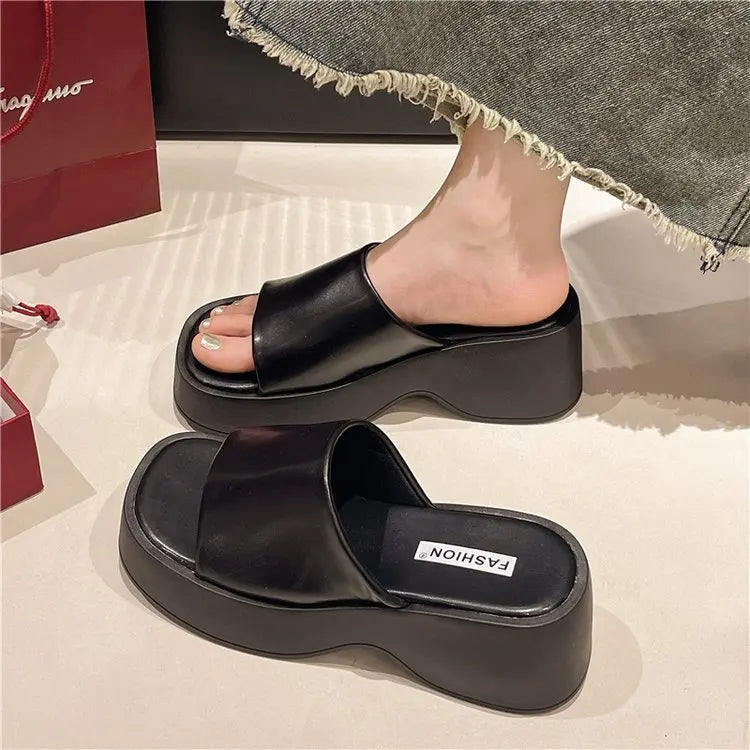 Women Slippers 2025 Summer New Luxury Sandals Women Thick Soled Designer Square Toe Slippers Slides Women Zapatos