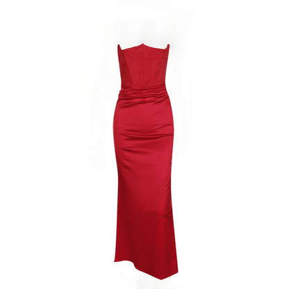 Mingmingxi Satin Maxi Formal Occasion Dress 2024 New Arrivals Black Strapless Dress Velvet Wedding Guest Party Dresses Women