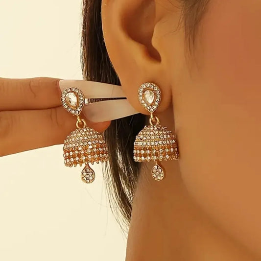 Elegant Inlaid Rhinestone Classic Heart-shaped Droplet Earrings for Women Boho Bell Shaped Earrings Jewelry Gifts