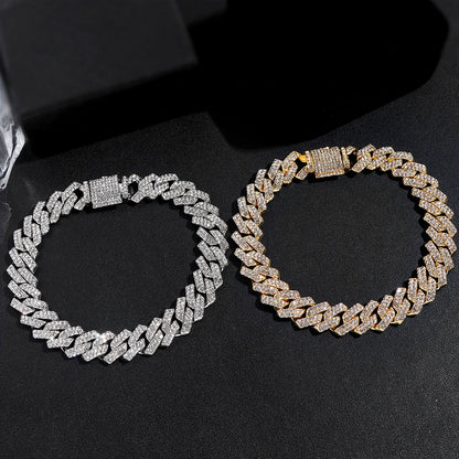 14MM アイスプロングリンク キューバンチェーンブレスレット メンズ レディース フルラインストーン チャンキー マイアミ キューバンブレスレット パンク ヒップホップ ジュエリー ギフト