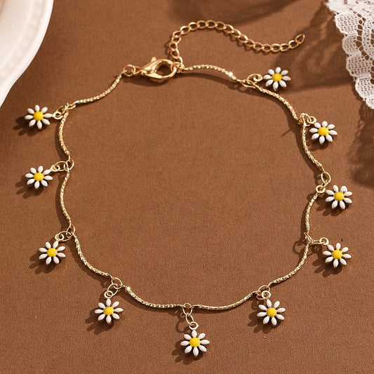 Kinitial Sweet Daisy Flower Anklets For Women Chain Sunflower Floral Boho Foot Chain Barefoot Ankle Bracelet Jewelry