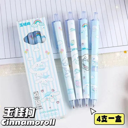 4Pcs Sanrio 0.5mm Press Ballpoint Pen Black Quick Drying Hello Kitty Cinnamoroll Kuromi Gel Pen Student School Stationery Gifts