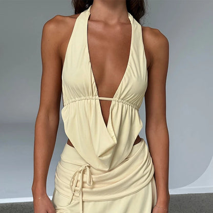 Summer New Tank Women Sexy Sleeveless V-Neck Lady Crop Top Fashion Black Backless Streetwear Casual Slim Tank Elegant Clothing
