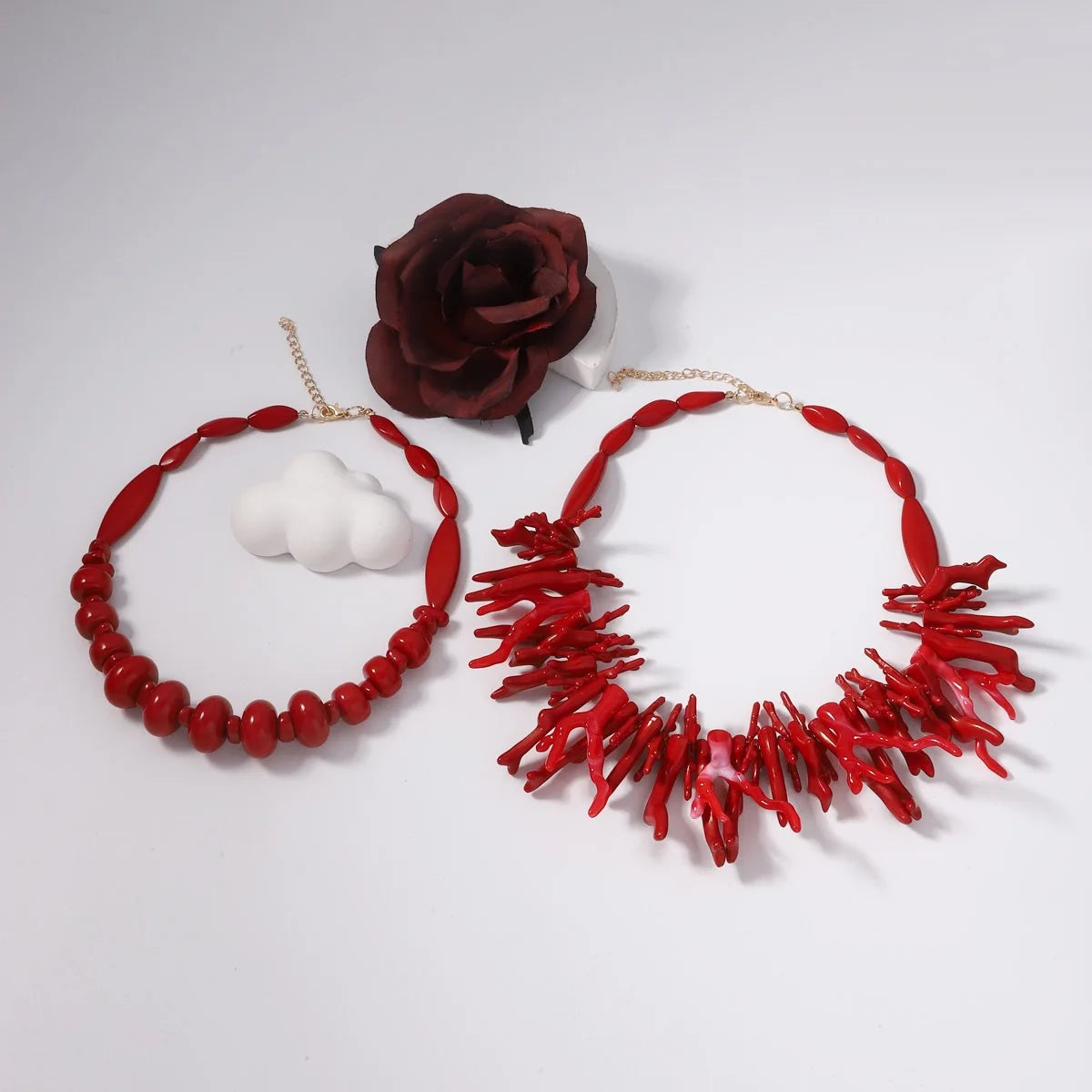 Crossborder sales of Bohemian style double layer wear resin coral necklace women's fashion personality plant red goth halloween