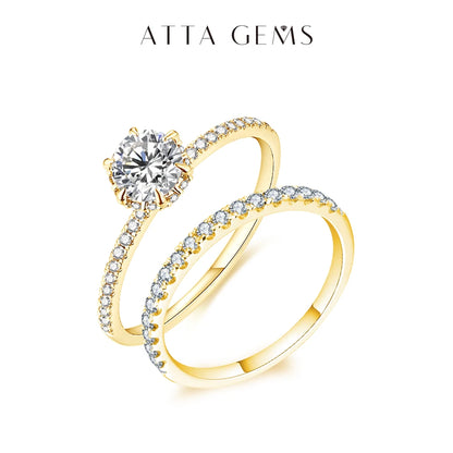 ATTAGEMS 925 Sterling Silver White Gold Round Excellent Cut Moissanite Ring for Girls Cocktail Jewelry