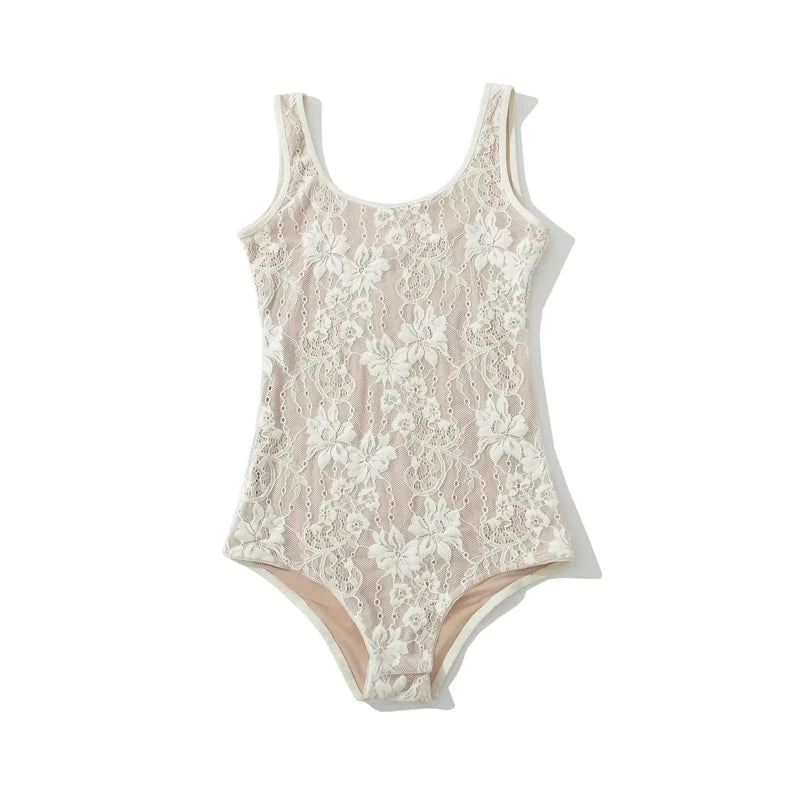 Women's Tank Double Layer Lace Bodysuit With Low Back Detail