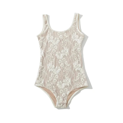 Women's Tank Double Layer Lace Bodysuit With Low Back Detail