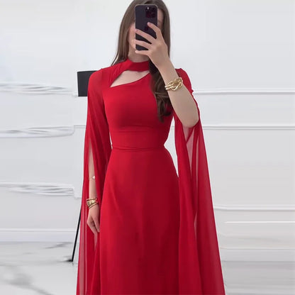 Party Dresses Women Long Dress Round Collar Solid Color Lace Up Tight Waist A Line 2025 Female Vestidos Temperament Maxi Gown