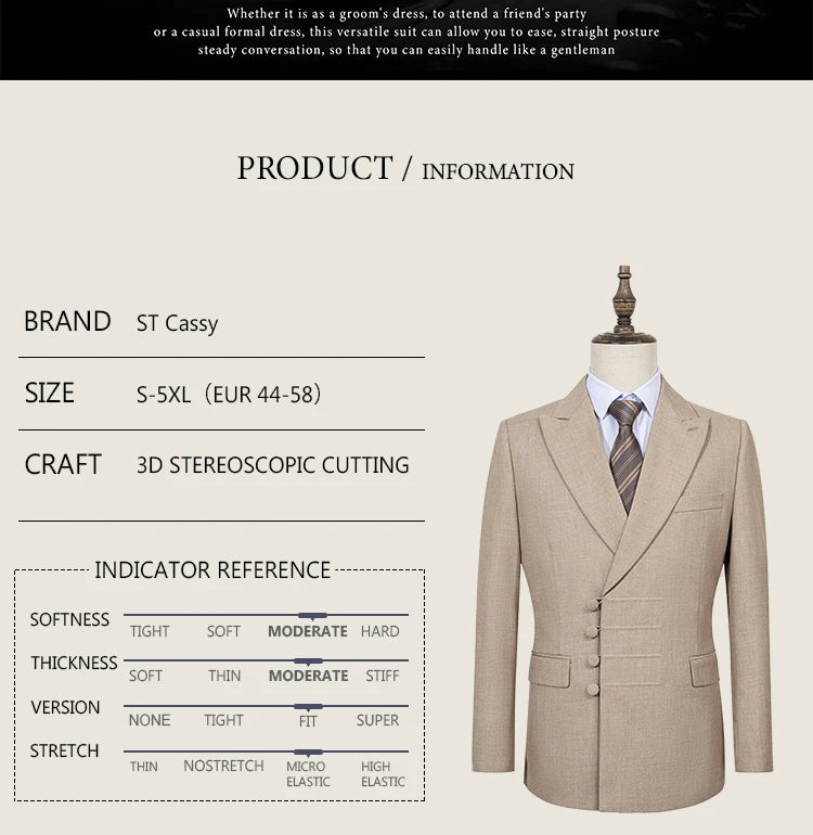 ST Cassy Elegant man suit for wedding peach Slim Fit Double Breasted Multiple buttons Casual Business man 2 piece outfit set