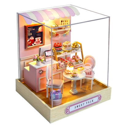木製ミニチュアドールハウス DIY 小さな家キット 3Dパズル 組み立て式ハウス 家具 おもちゃ 子供の誕生日プレゼント