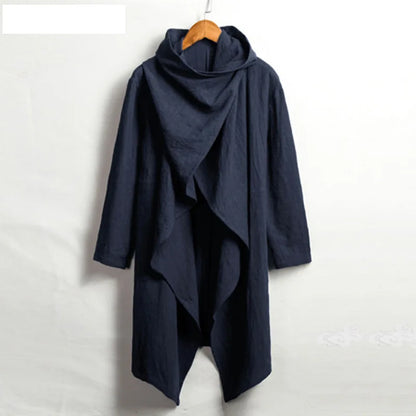 Men's Cotton Linen Cloak Long Irregular Cape Autumn New Long Sleeve Coat