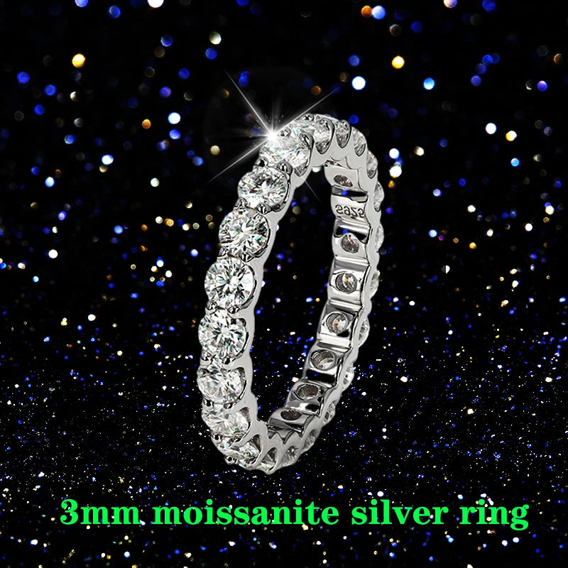 0.1ct 3mm or 2mm round D vvs moissanite full Eternity Band ring 925 Sterling Silver Jewelry women Engagement gift party dating